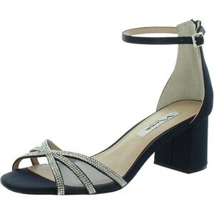 Nina Brooke Rhinestone Ankle Strap Block Heels  Women's Navy Dress Sandals Sz 10